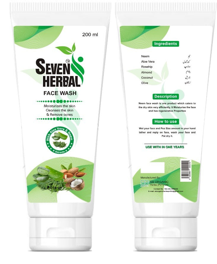 Glint Organics Herbal Face Wash 100% Organic with Aloe Vera & Neem – For Oily, Dry & Acne-Prone Skin (Made in Pakistan)