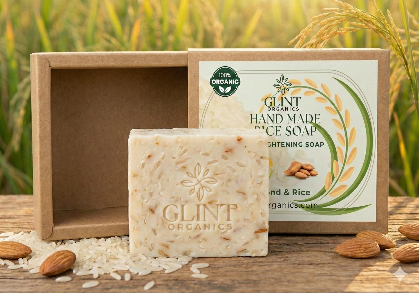 Glint Organics Rice & Almond Soap | Brightening & Softening
