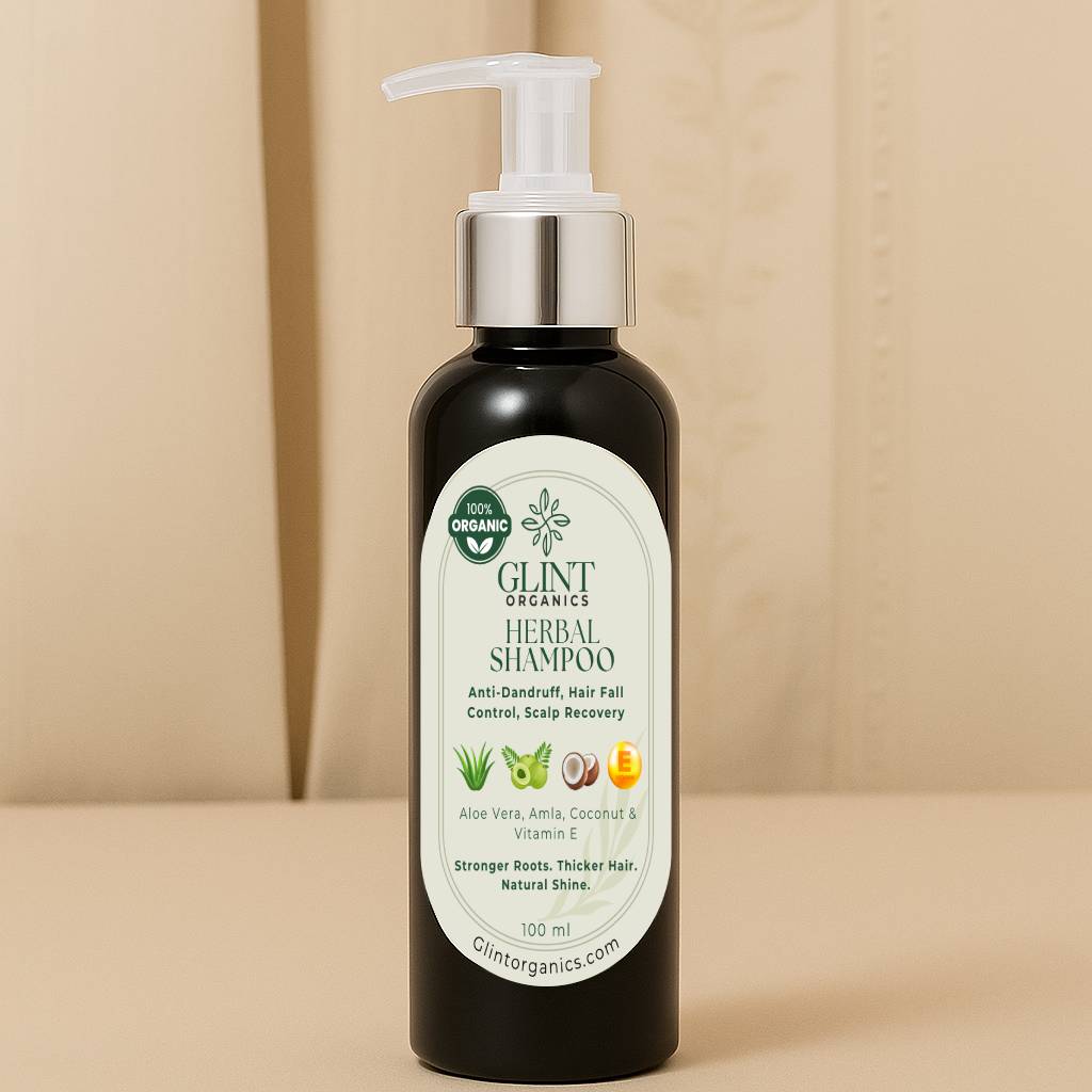 Glint Organics Seven Herbal Shampoo – Anti Hair Fall & Dandruff Control with Amla, Reetha, Sikakai, Almond & Coconut Oil