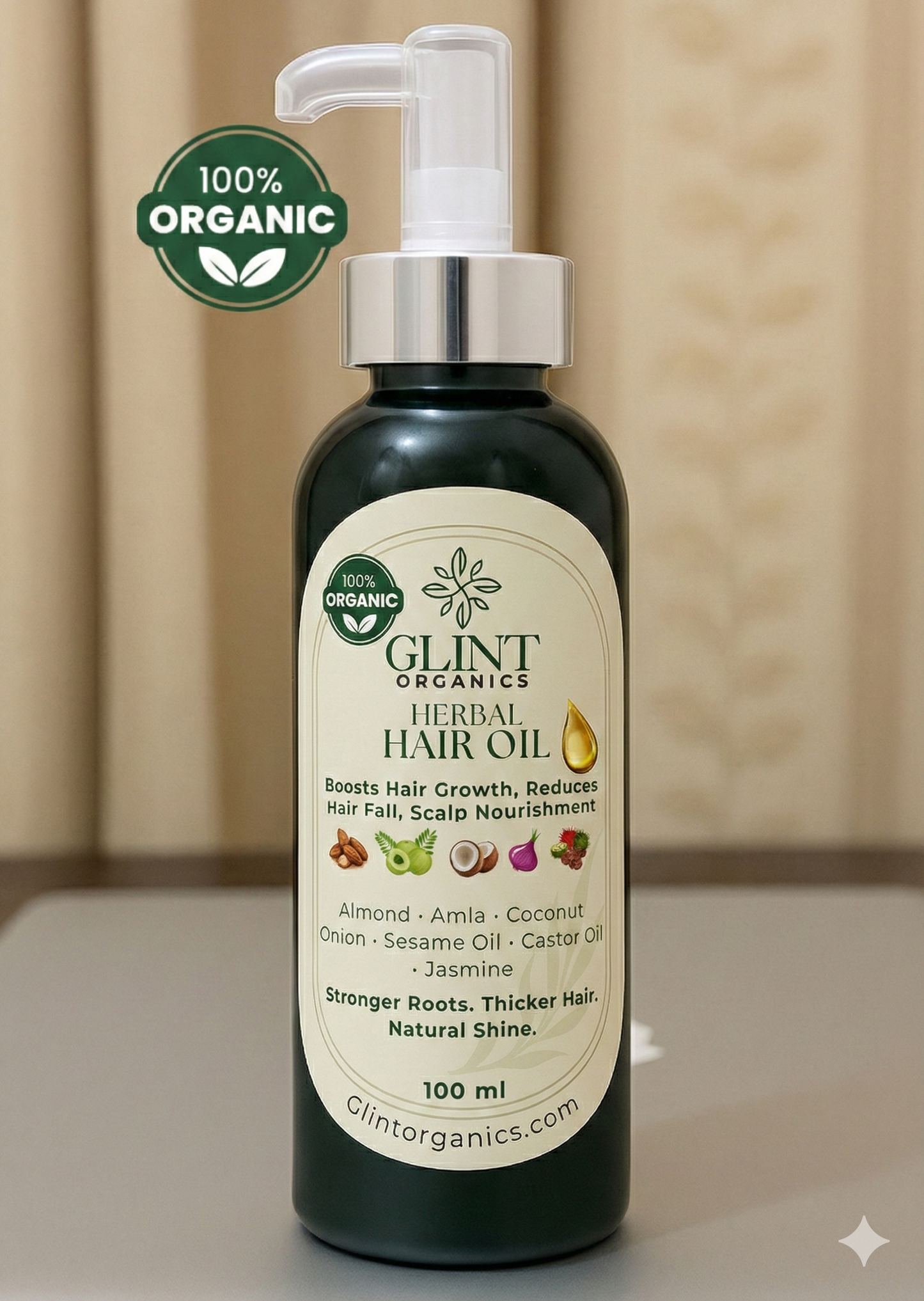 Glint Organics Herbal Hair Oil | Stop Hair Fall & Regrowth